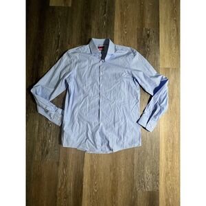 HUGO Hugo Boss Dress Shirt Mens 17.5 36/37 Blue Good Sharp Fit Micro Stripe